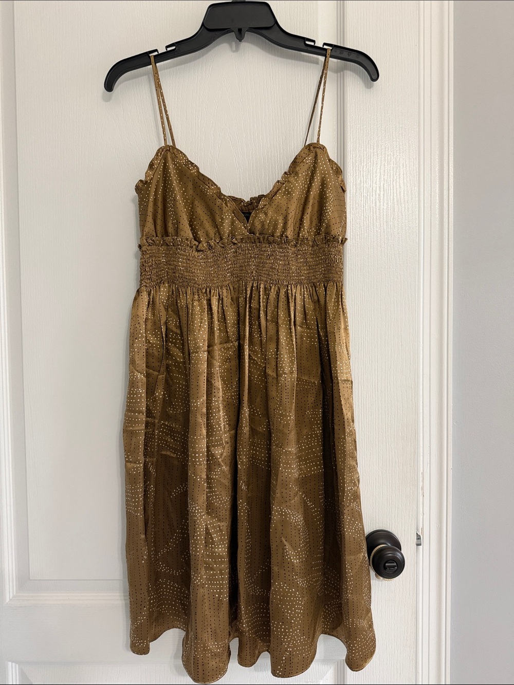 BCBGMaxAzria Gold Spaghetti-Strap Mini Dress - size S but tag  size is missing